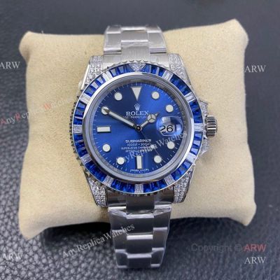KS Factory Swiss Replica Rolex Submariner Blue Dial Diamond Bezel Mens Watch 